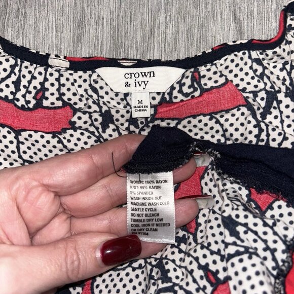 Crown & Ivy Navy Blue Pink Elephant White Polka Dot Sleeveless Blouse Medium - Picture 6 of 7